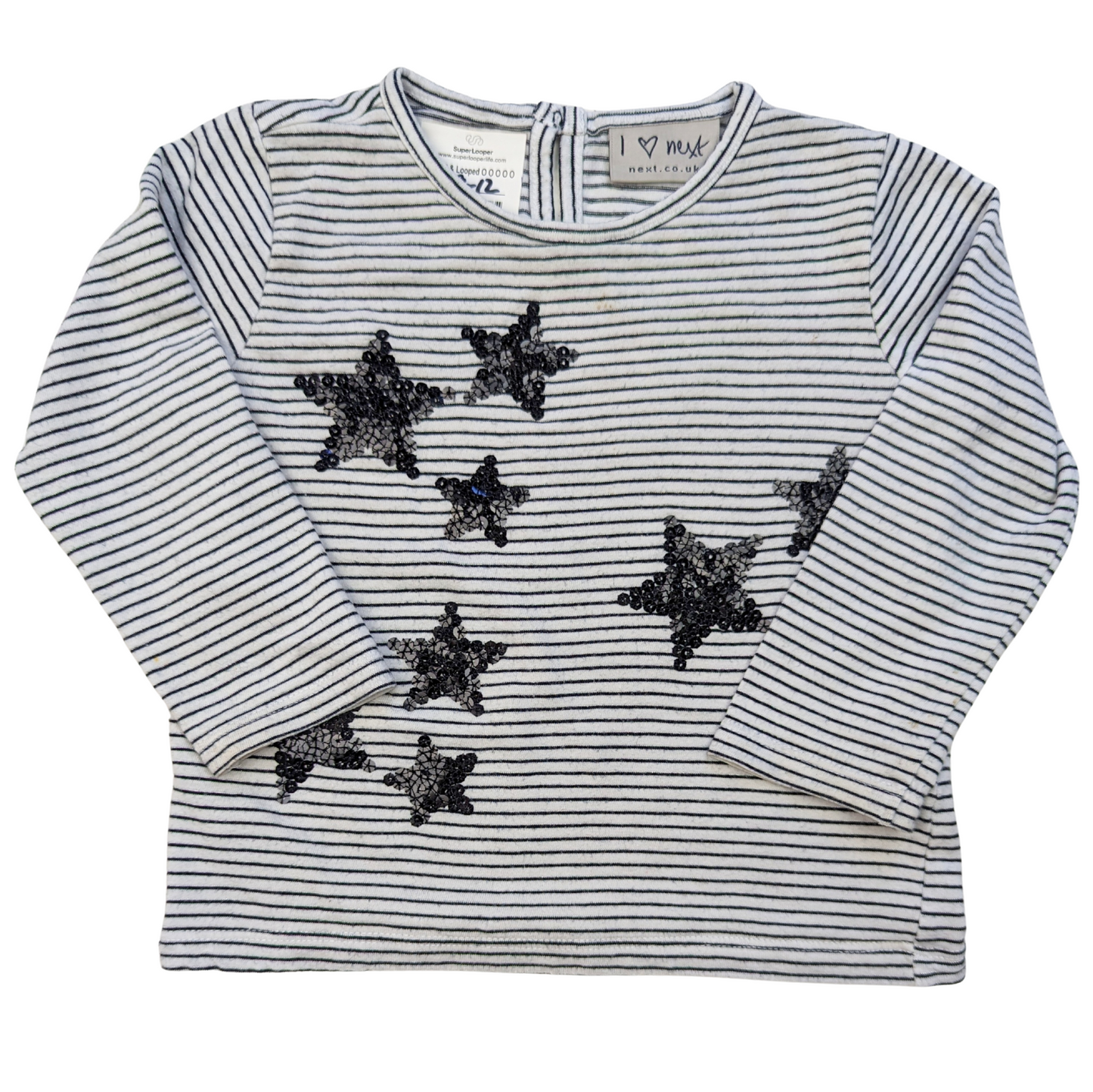 Stripy star sequin long sleeved top