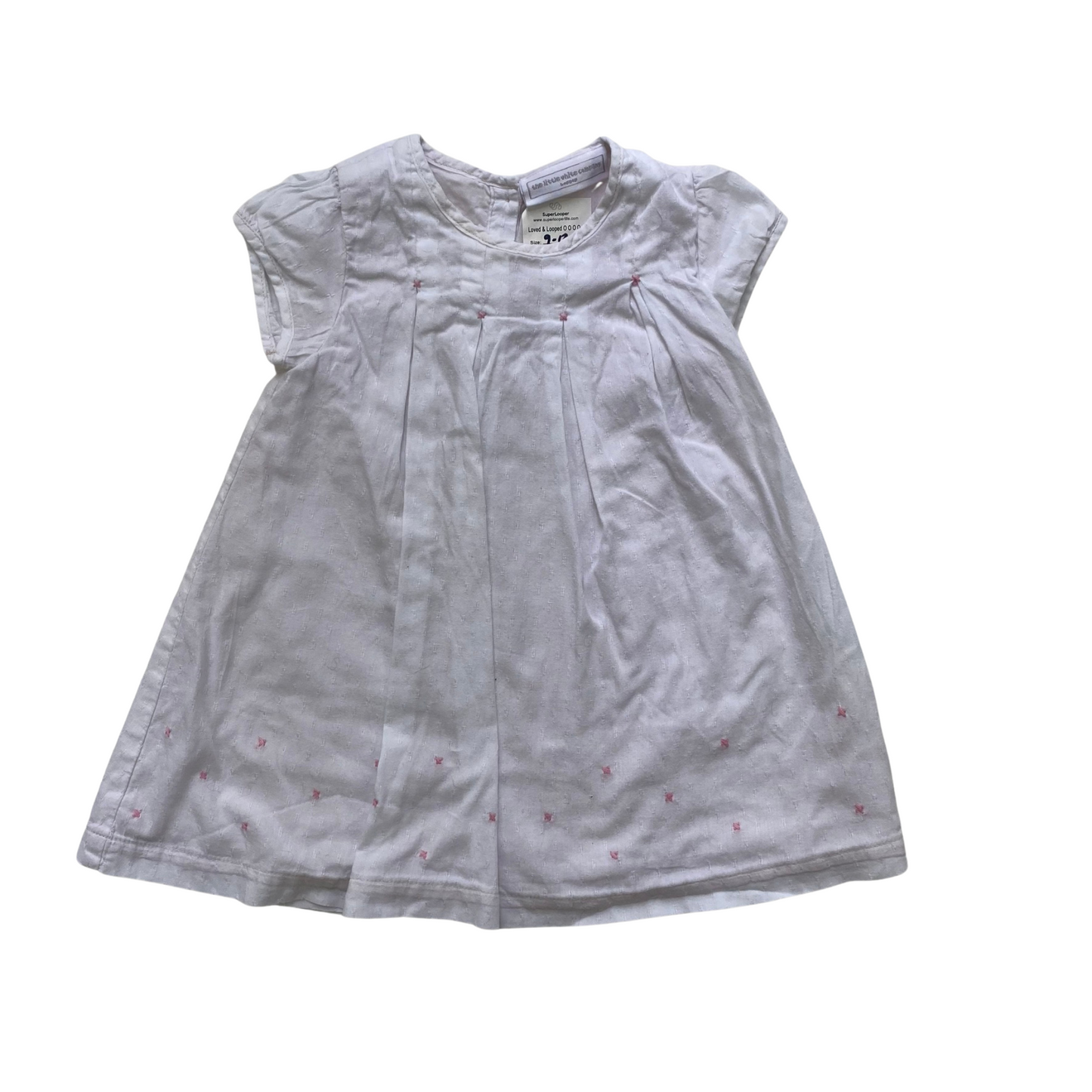 White Cotton Sundress with Pink Embroidery Detail