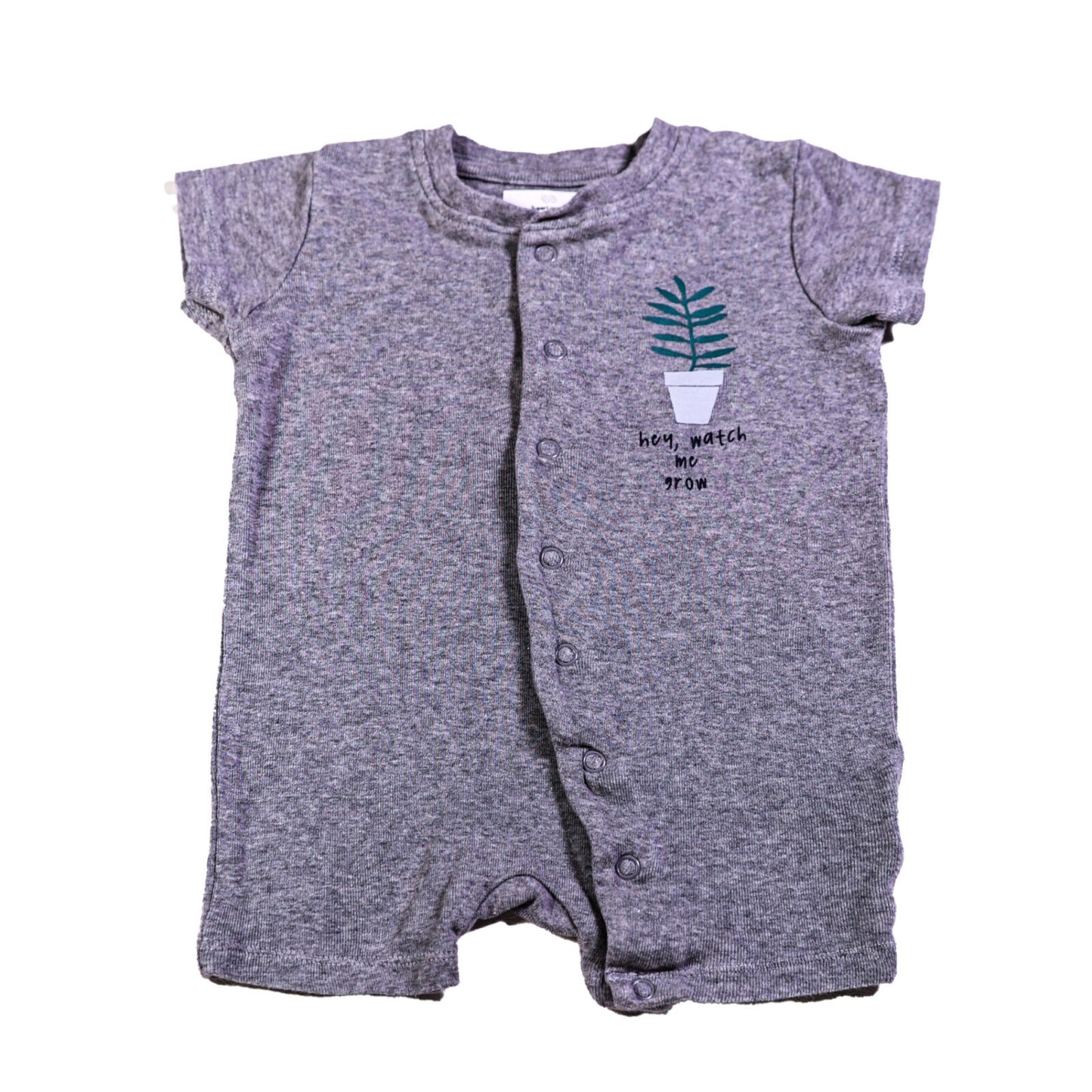 Cotton romper suit with plant pot print and short sleeves