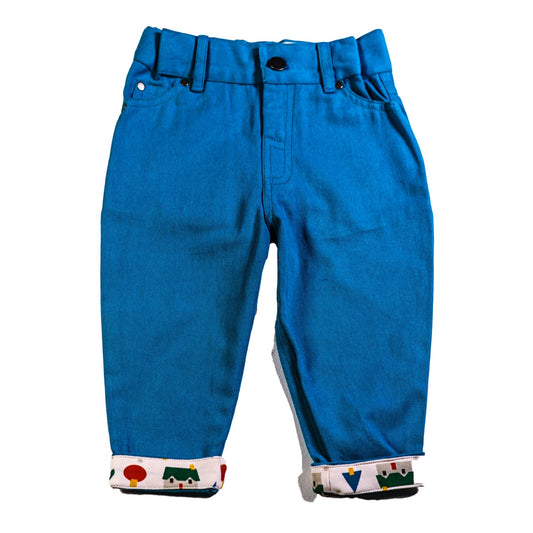 Organic cotton trousers with adjustable waist and contrast turn-up