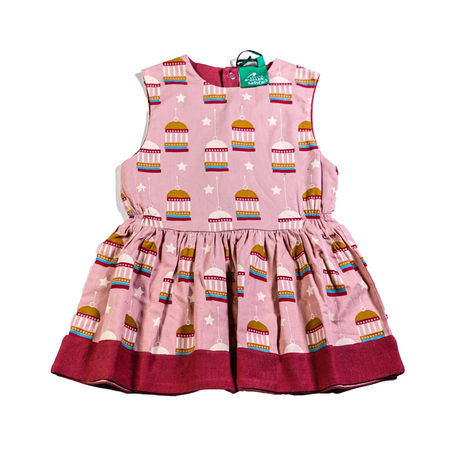Organic cotton sleeveless bridcage print dress