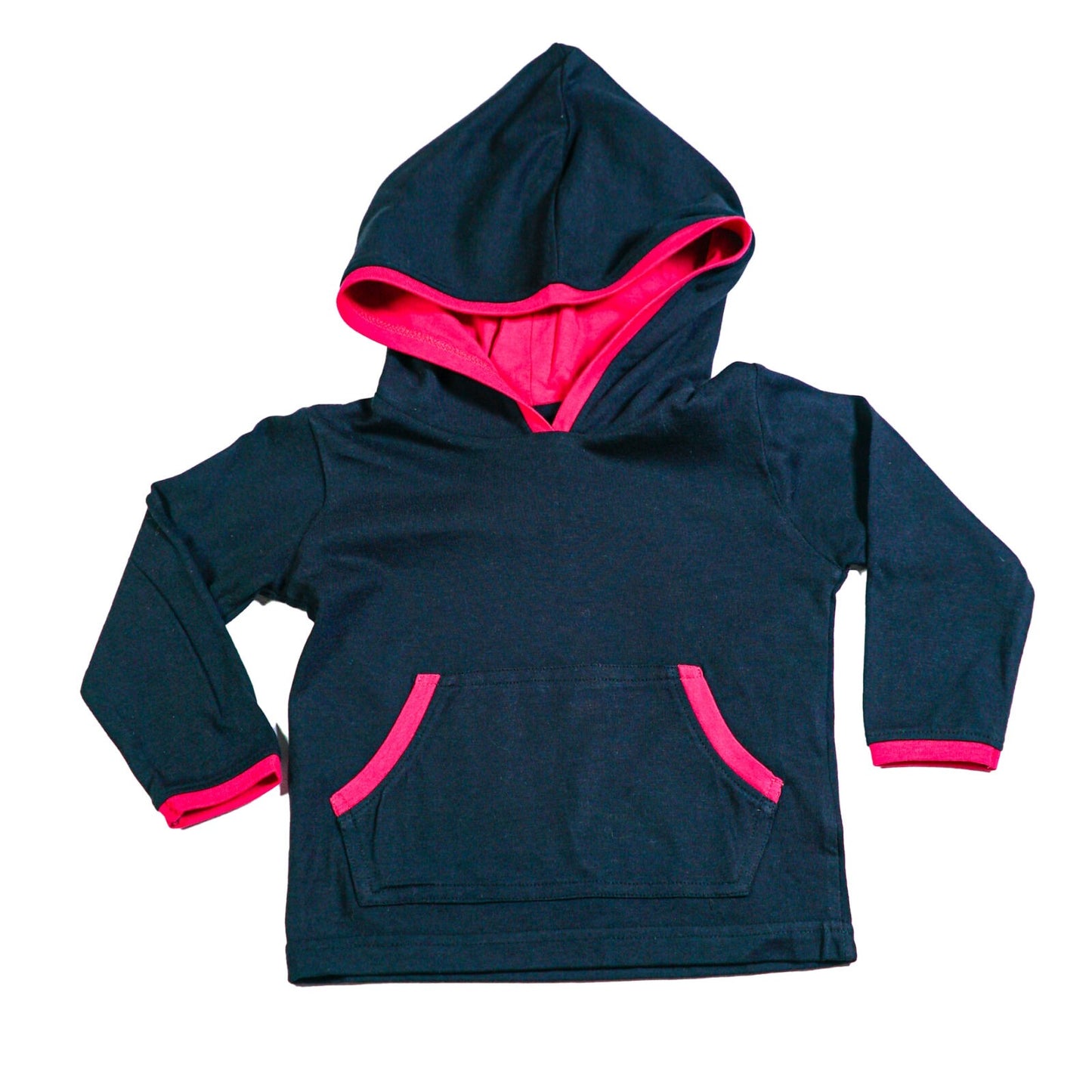 Organic cotton & modal pull-on hoodie raspberry colour hood lining