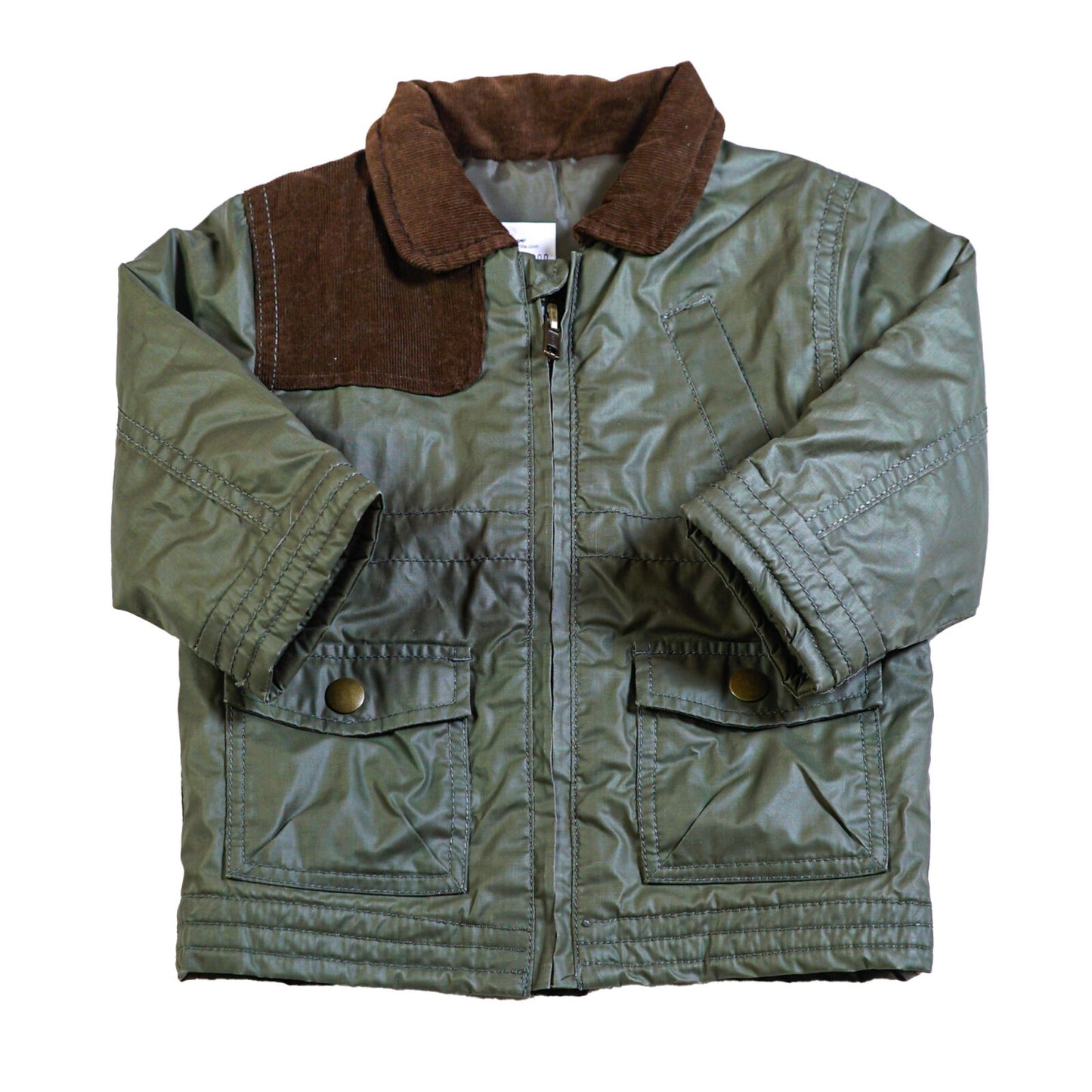 Coated cotton barbour style coat with contrast corduroy trim