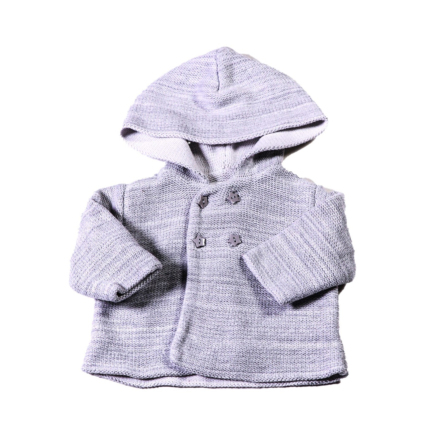 Cotton knit double layer hooded jacket with star buttons