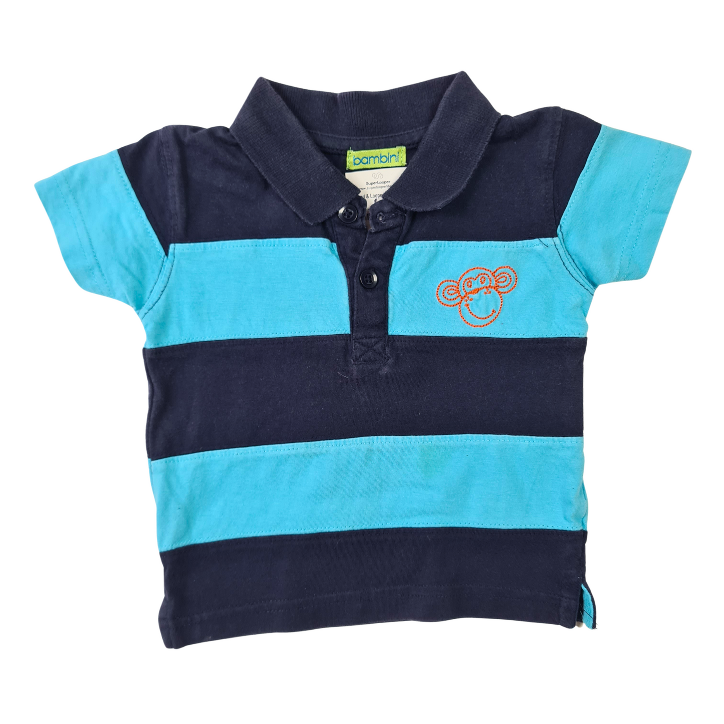 Striped Polo Shirt with Monkey Embroidery