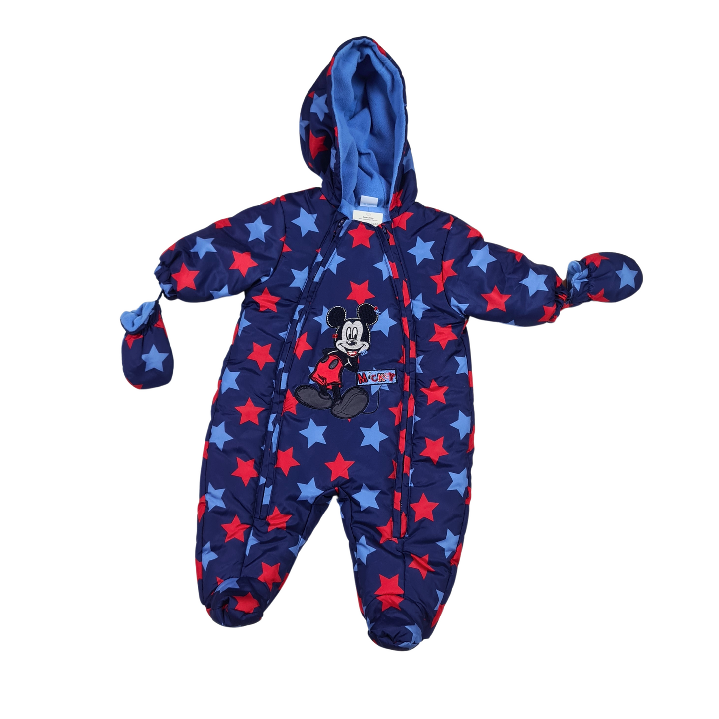 Fleece lined Micky Mouse pram suit with mitts