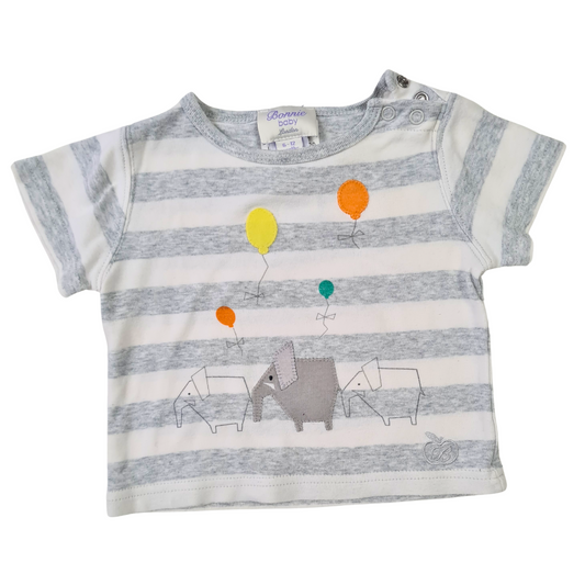 Striped T-Shirt with Elephant and Balloons  Applique