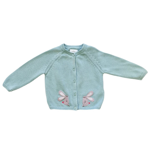 Cotton Knit Cardigan with Bunny Applique