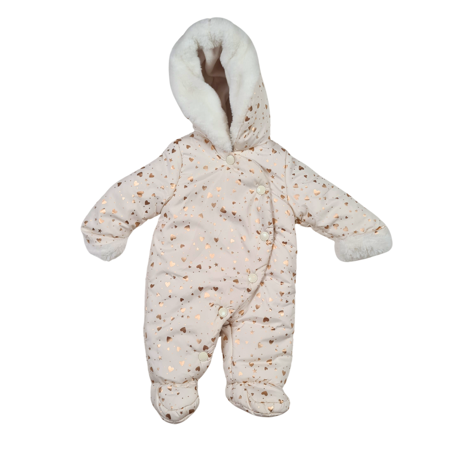 Fleece Lined Pramsuit with Stars and Hearts