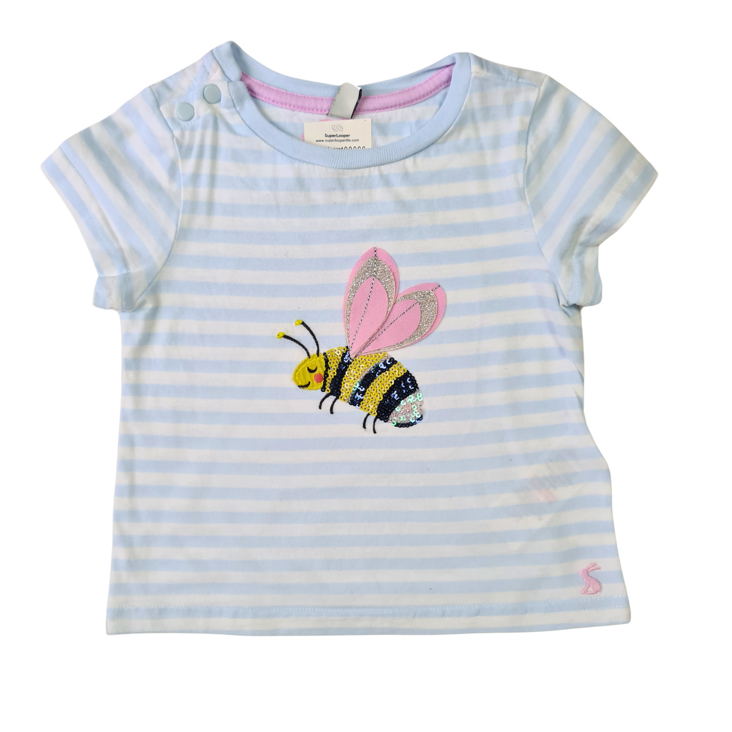 Striped T-Shirt with Sequin Bee Applique