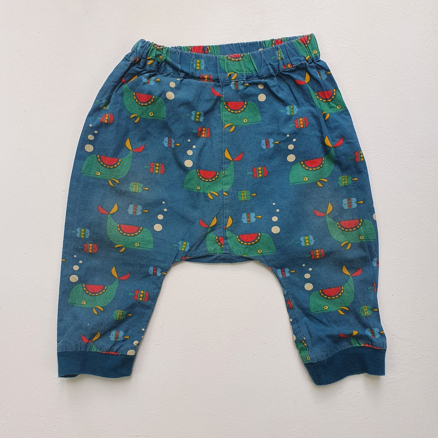 Light Organic Cotton Trousers with Whales and Fish Print