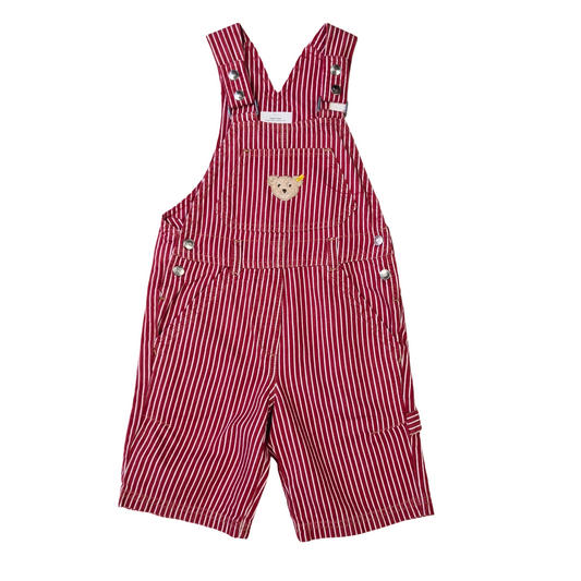 Striped Dungaree Shorts with Bear Applique