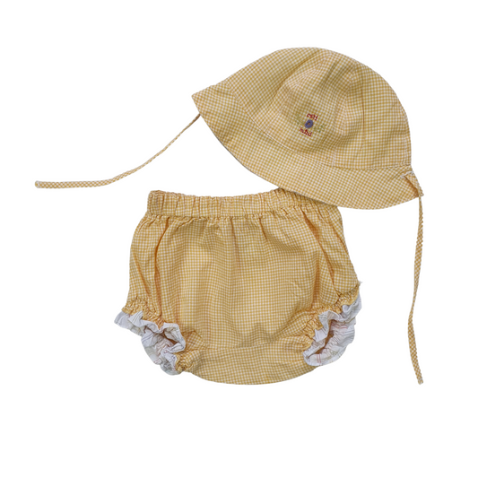 Vintage Gingham Hat and Bloomers Set