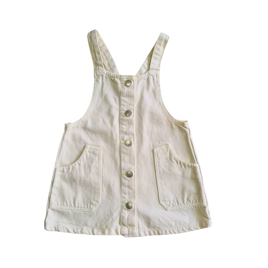 Cream Denim Pinafore Dress with Rainbow Patch