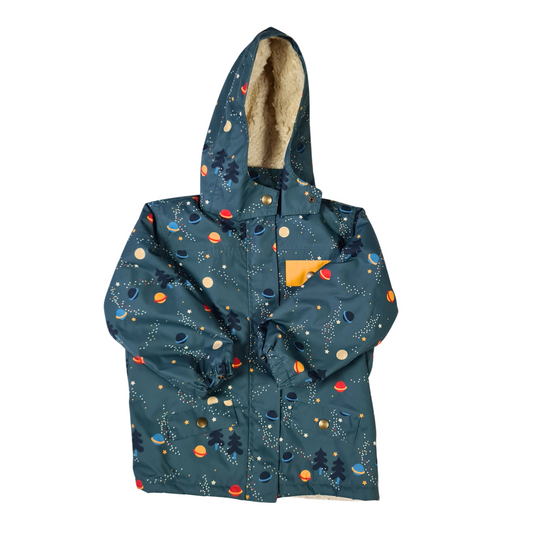 Sherpa Lined Waterproof Jacket with Space Print.