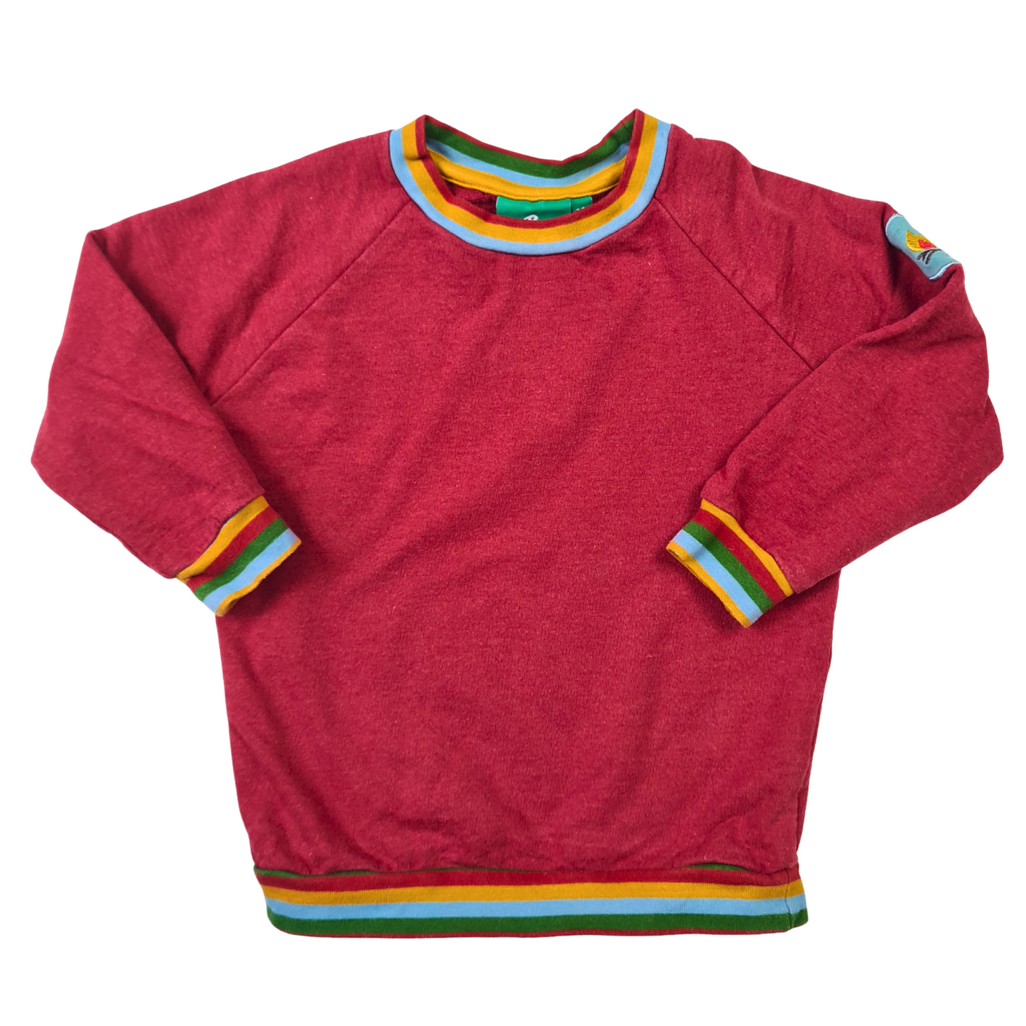 Red Sweatshirt with Rainbow Trim