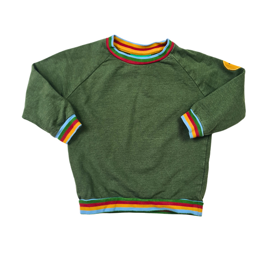 Green Sweatshirt with Rainbow Trim