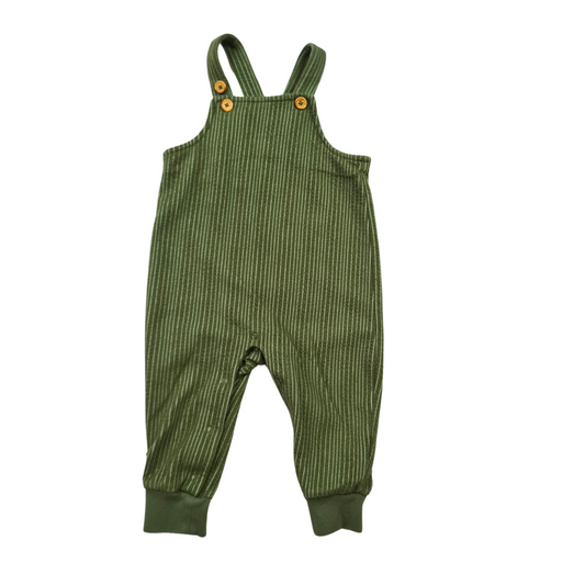 Pinstripe jersey dungarees.