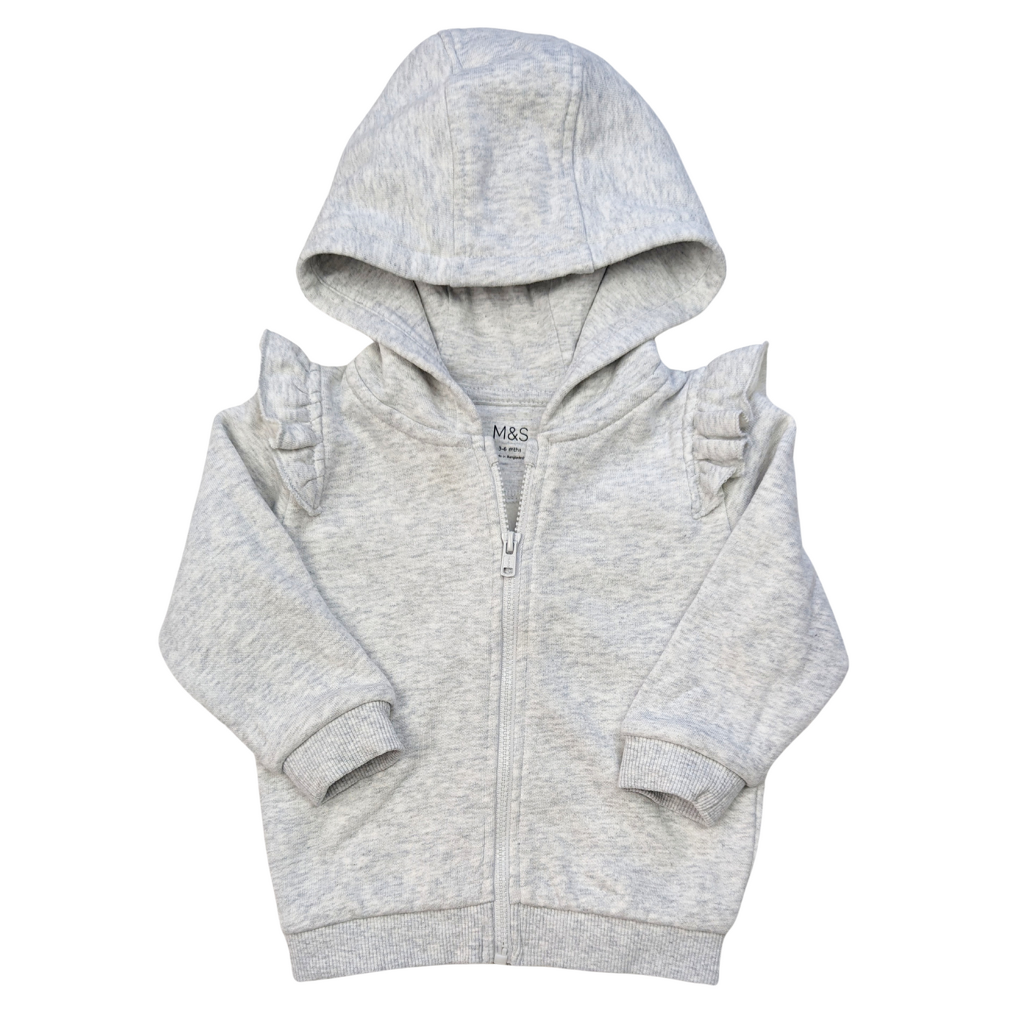 Grey zipped hoodie with shoulder frills