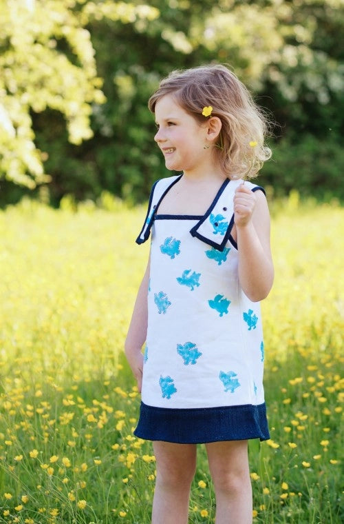 Denim Turquoise Duck blockprint pinafore | Share & Earn