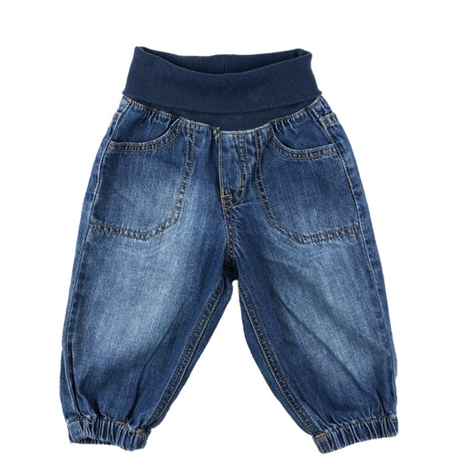 Denim jogers with fold-down elasticated waist band