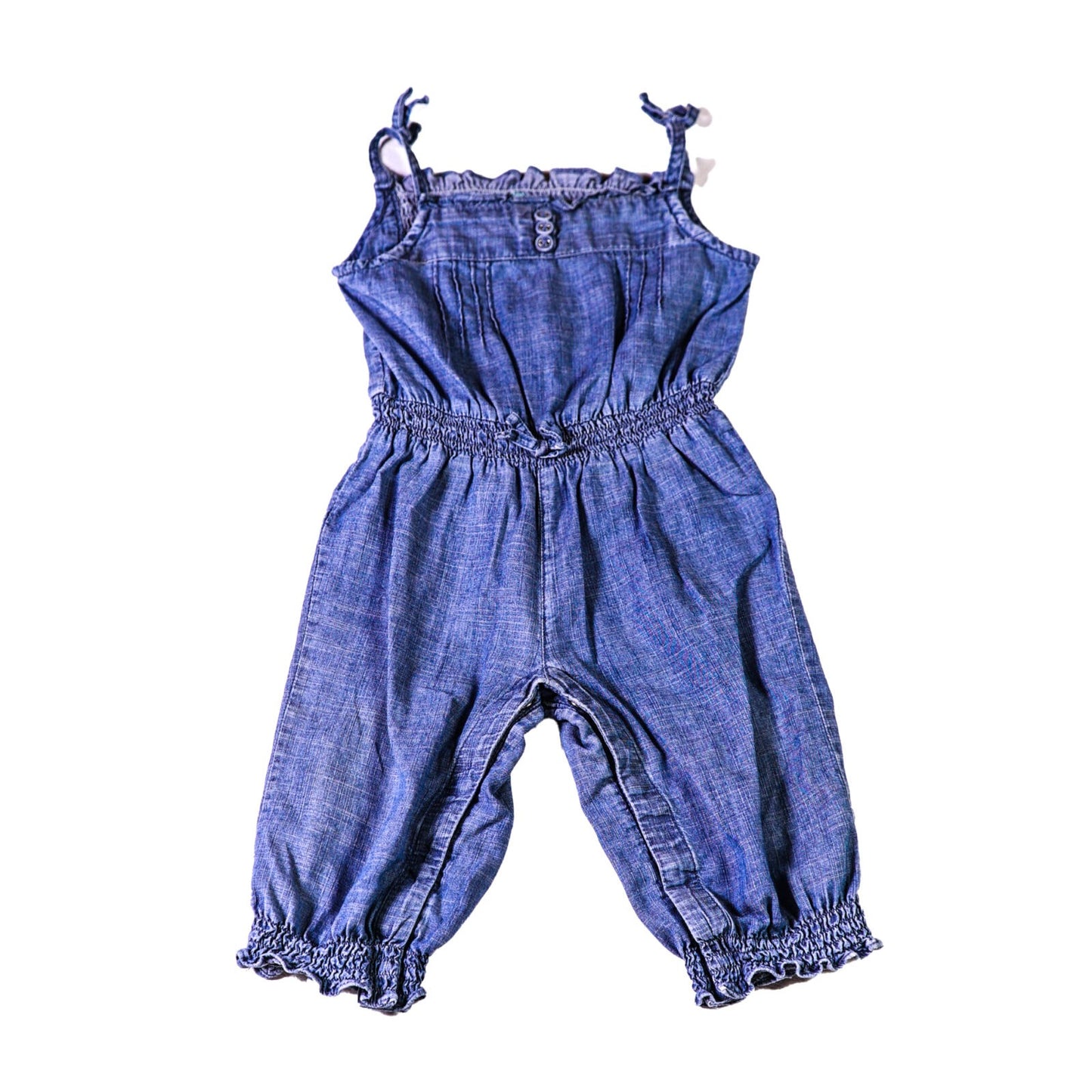 Cotton chambré denim playsuit with elasticated wiast