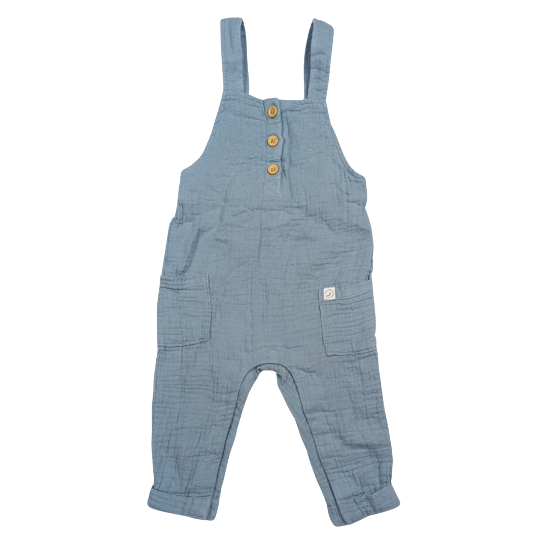 Blue light crinkly cotton dungarees