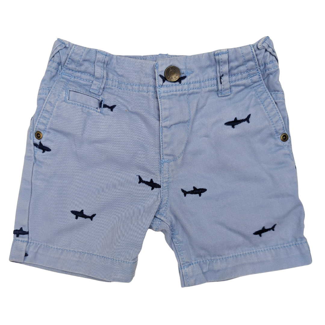 Blue shorts with shark embroidery