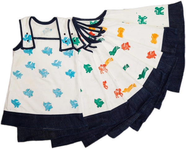 Denim Turquoise Duck blockprint pinafore | Share & Earn