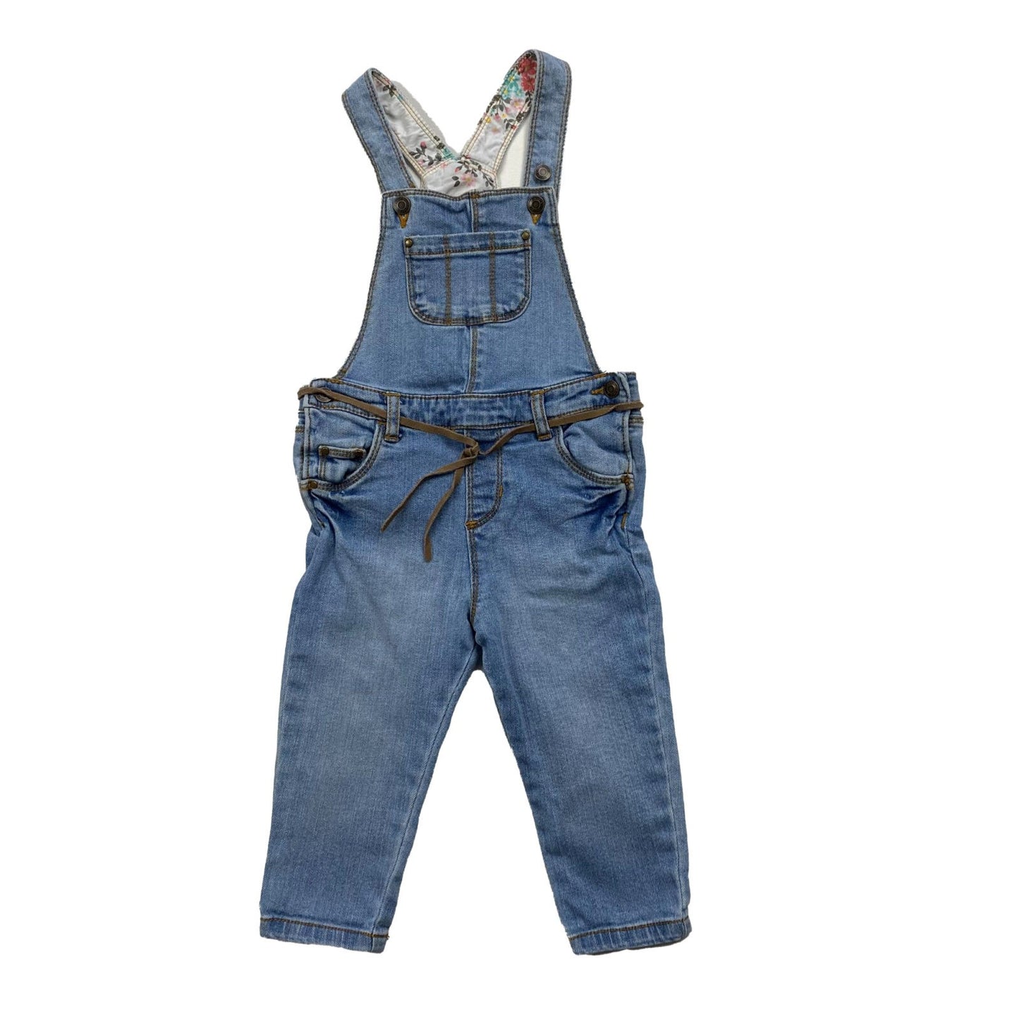 Denim dungarees with waist tie