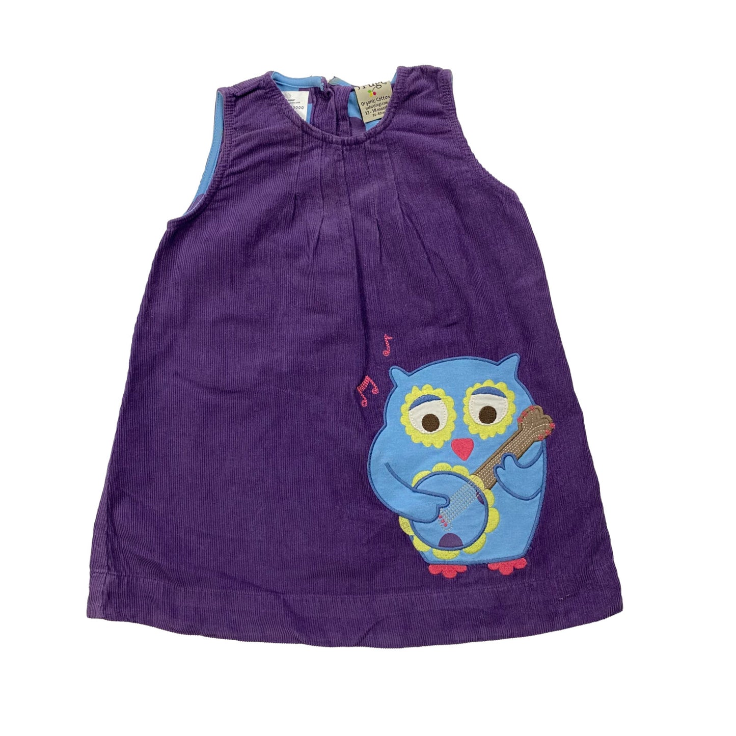 Organic cotton corduroy dress with applique owl