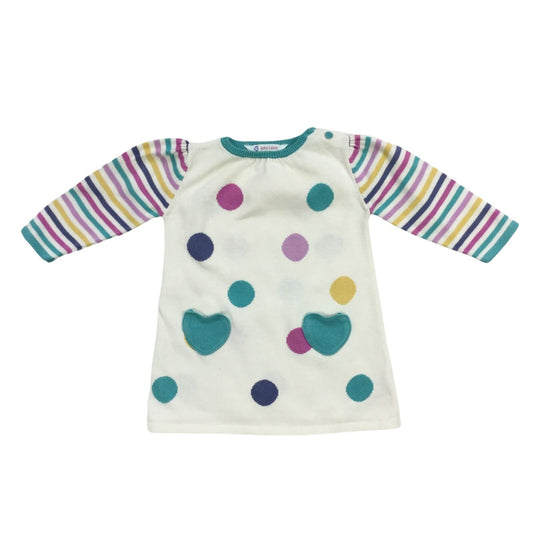 Cotton Knit Jumper Dress with Hearts Spots and Stripes.