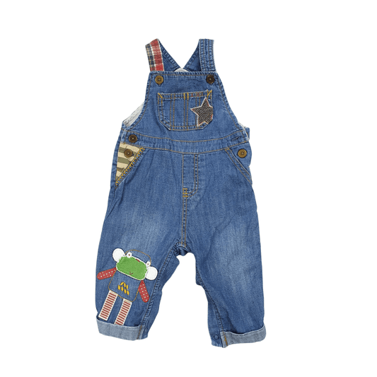 Denim Dungarees with Monkey Applique on the leg and other applique detail.