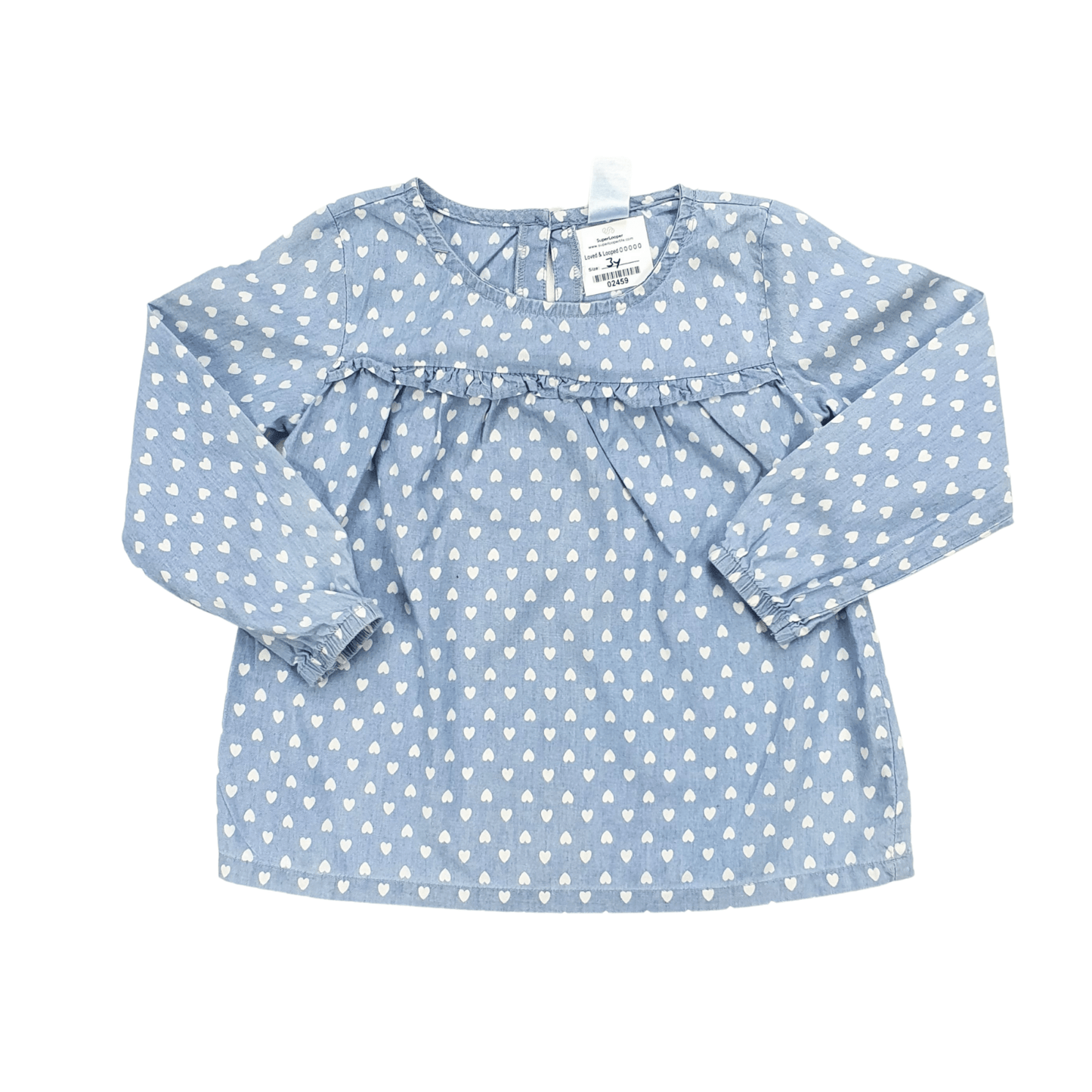 Denim Effect Cotton Smock with Heart Print