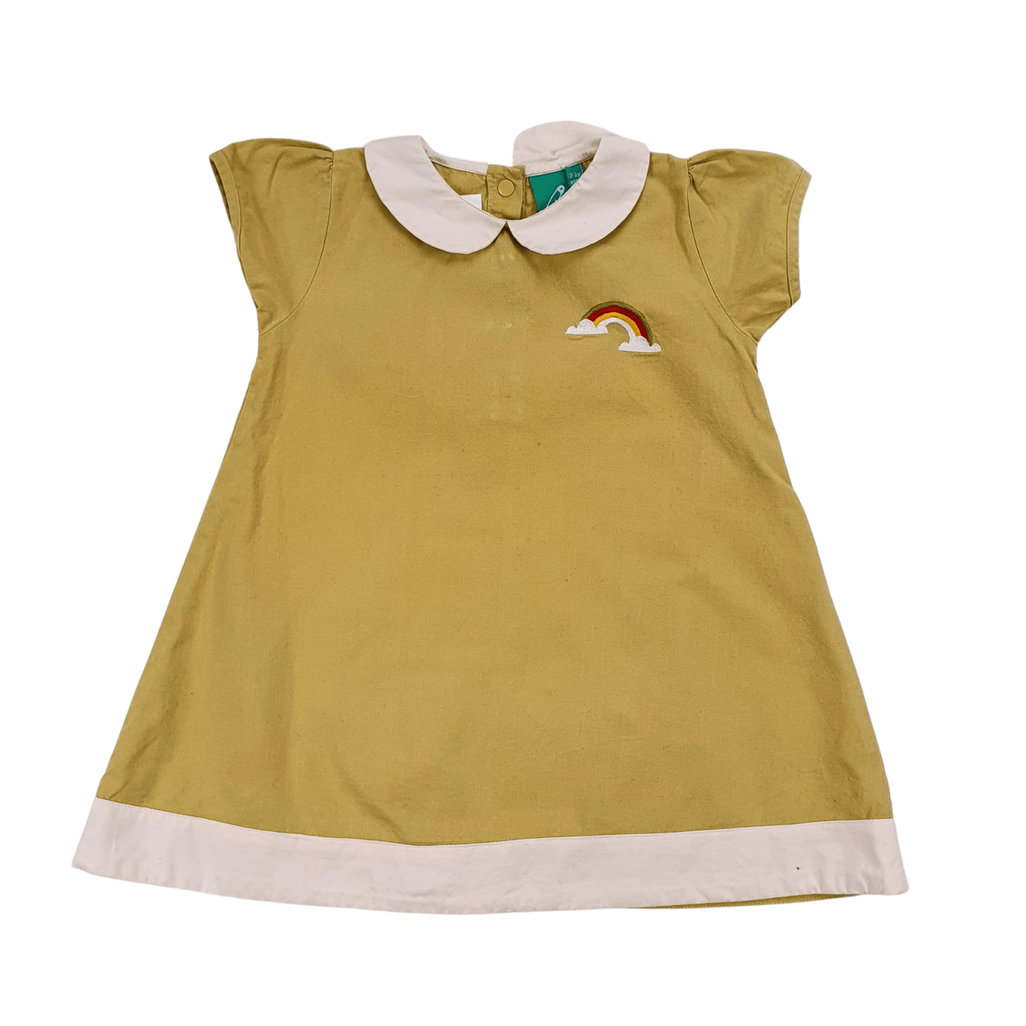 Organic Cotton Dress with Peter Pan Collar and Embroidered Rainbow Motif