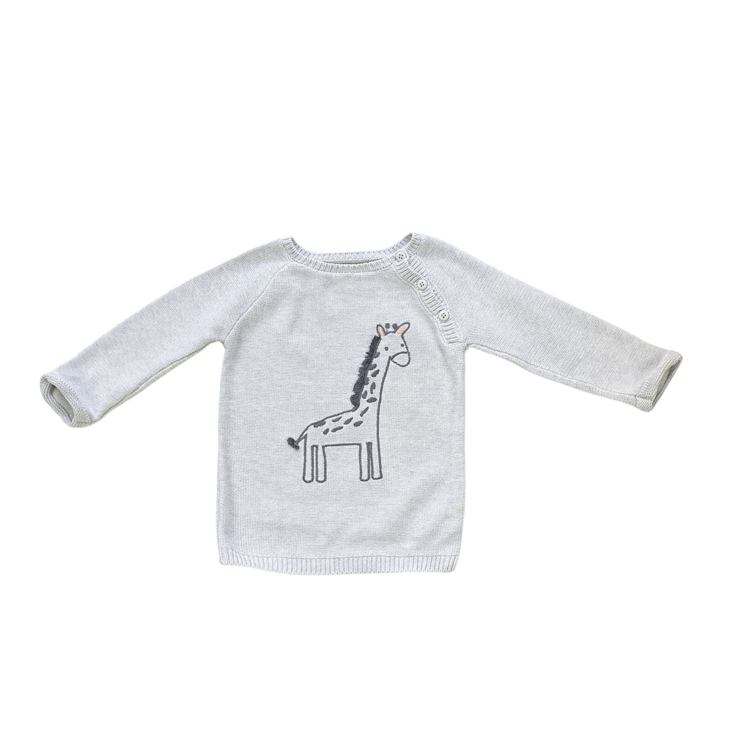 Cotton Knit Jumper with Giraffe Embroidered Design