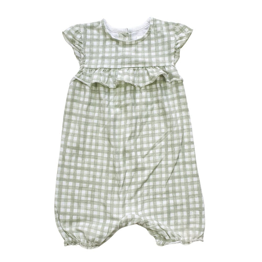 Cotton Gingham Romper with Frill Detail