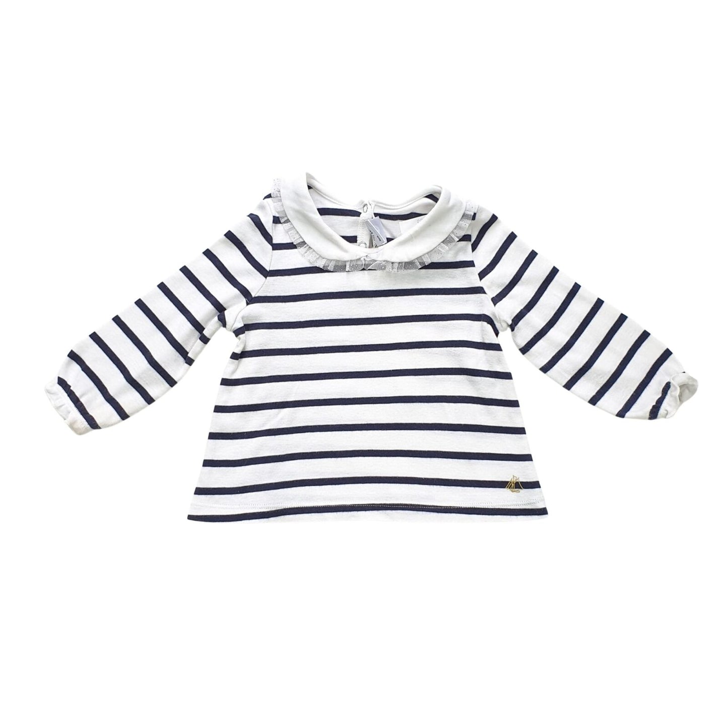 Striped T-Shirt with Organza Frill Peter Pan Collar