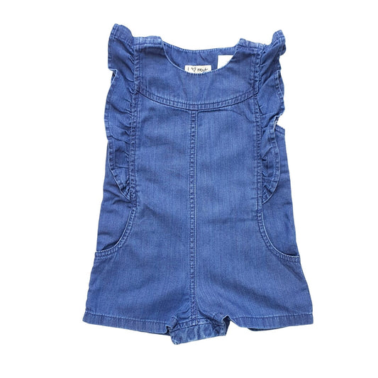 Denim Romper with Frill Details