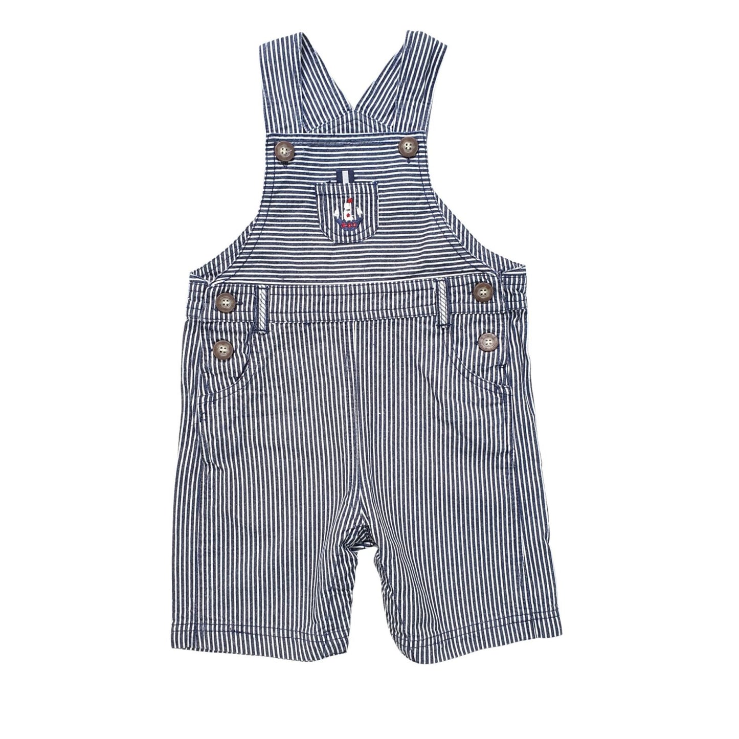 Striped Nautical Dungarees with Sailboat Motif