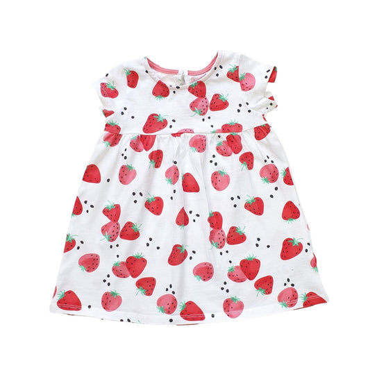 Organic Cotton T-Shirt Material Dress with Strawberries Print