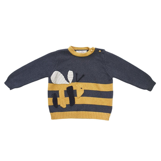 Cotton Knit Stripe Jumper with Bee Applique