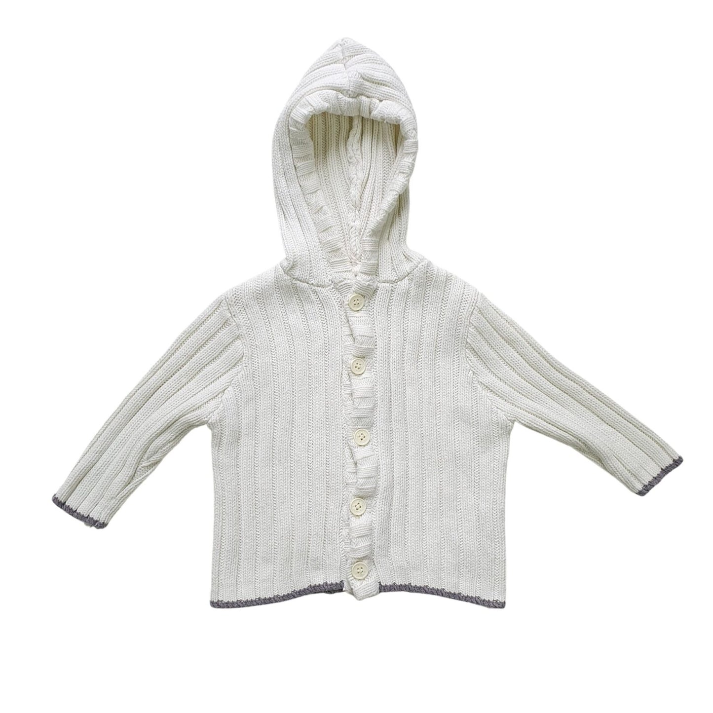 Cotton Knit Ribbed Hooded Cardigan