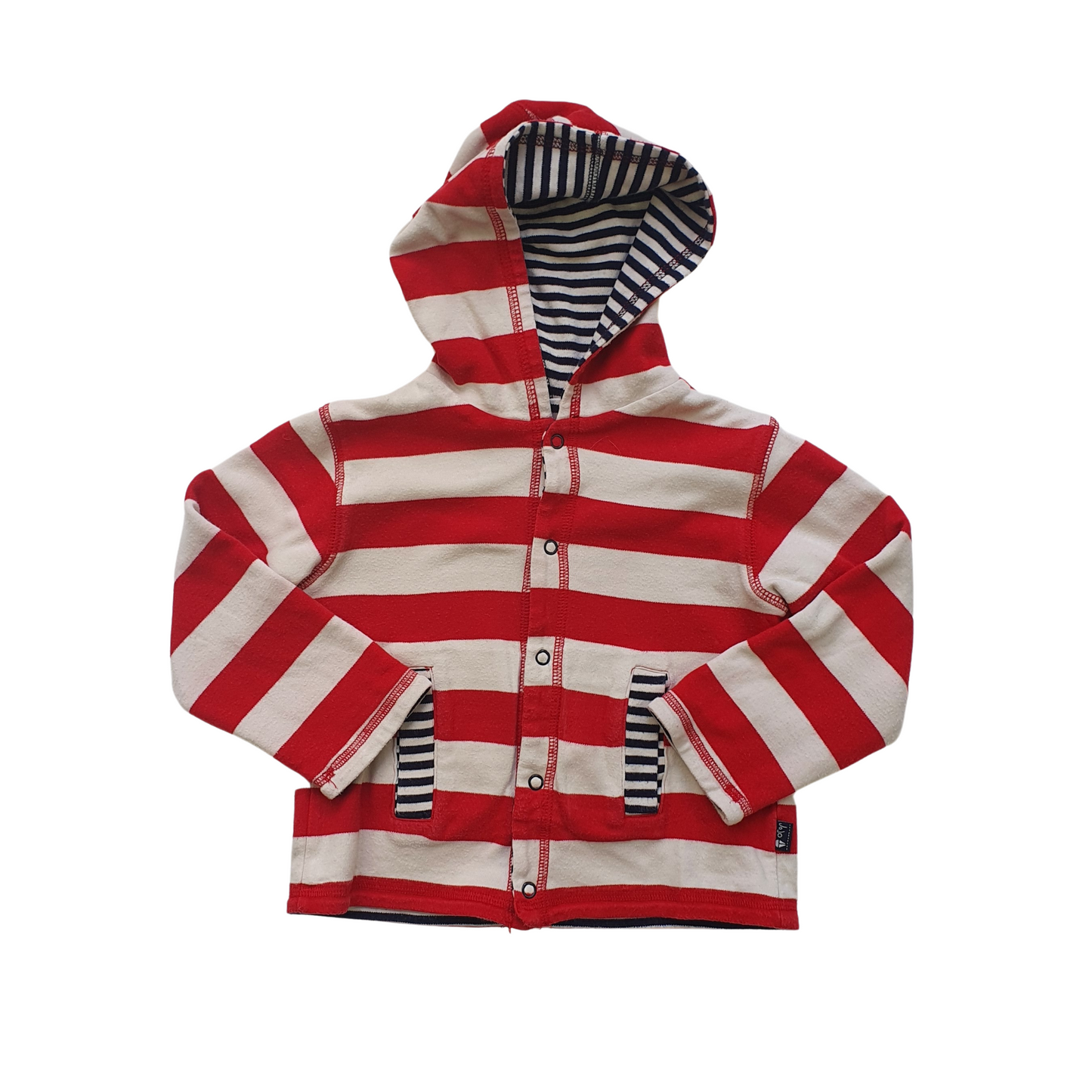 Red and White Striped Hoody with Contrast Lining