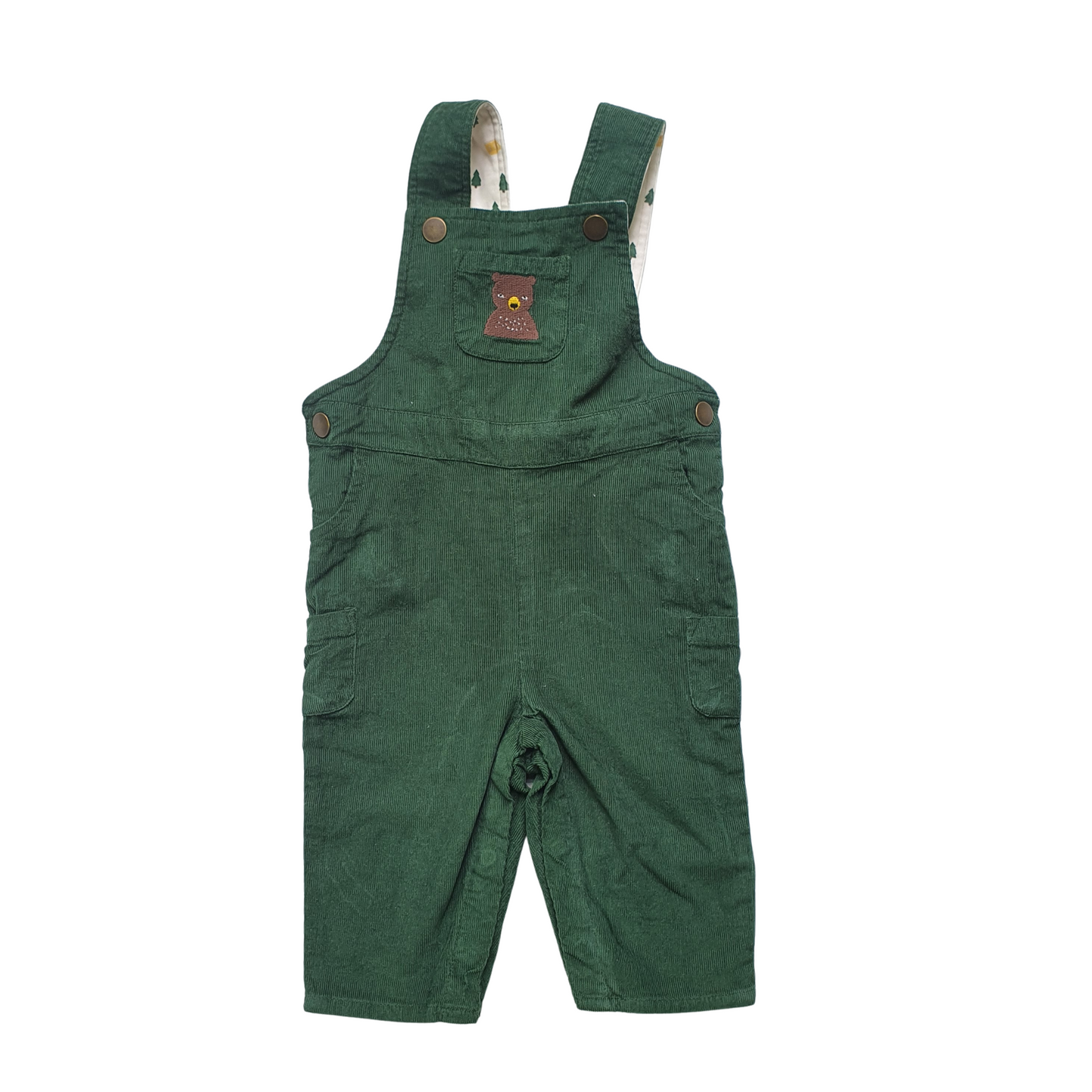 Corduroy Dungarees with Embroidered Bear Detail on Pocket.