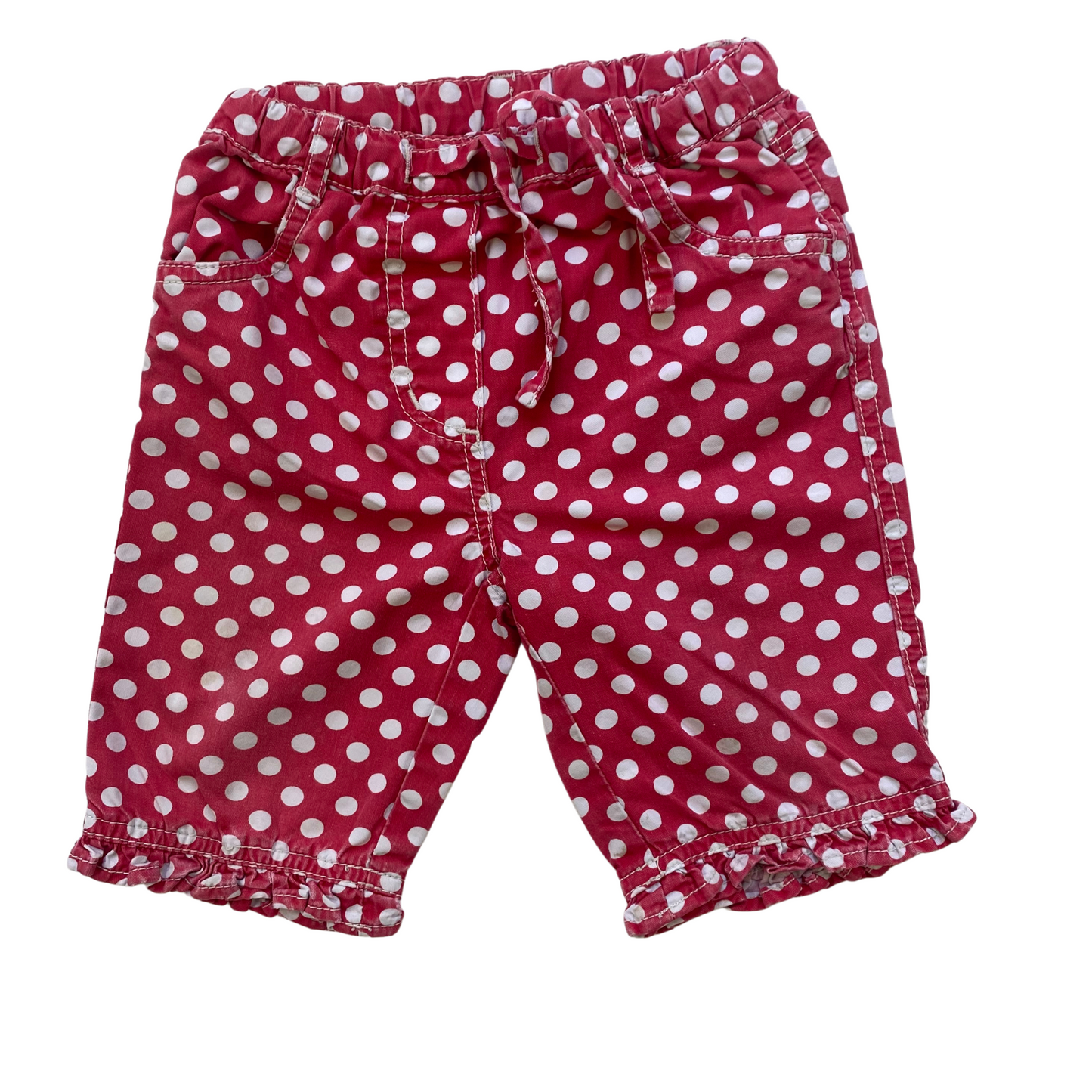 Polka Dot Denim Shorts with Frill Detail.