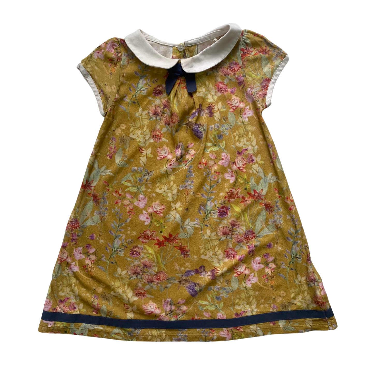 Floral Print Cotton and Modal Dress with Collar and bow detail.