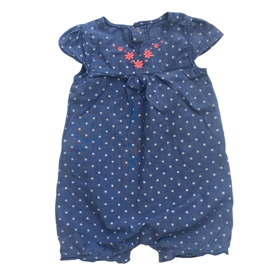 Polka Dot Romper with Floral Embroidery