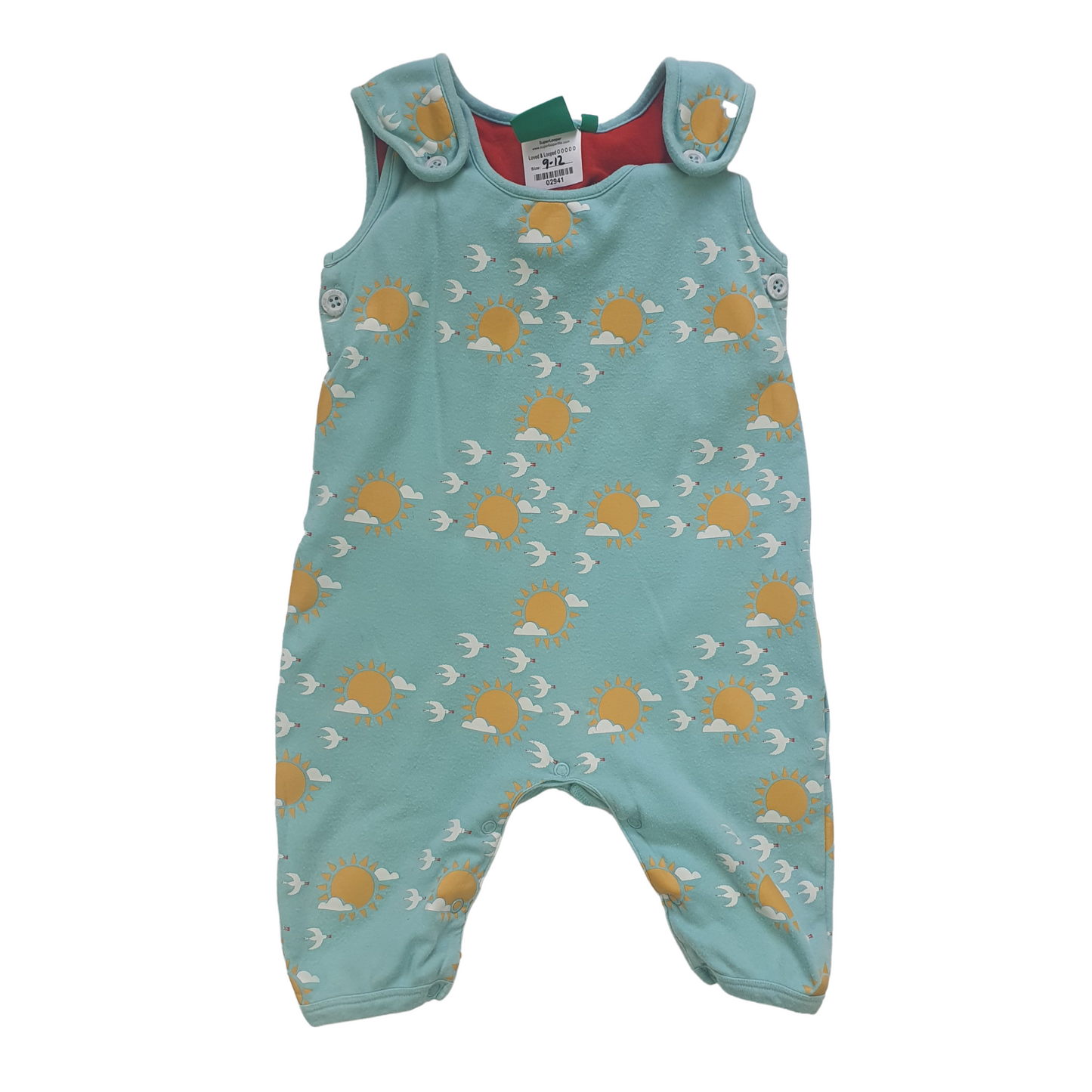 Dungaree Romper with sunshine and seagull print.