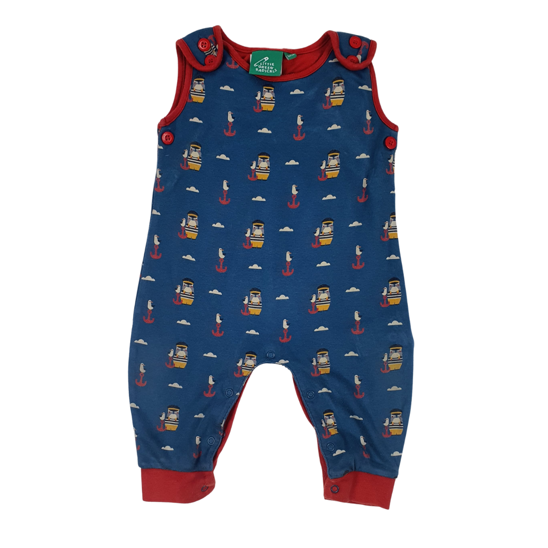 Soft cotton dungarees with nautical print.